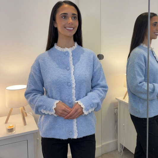 Pastel Blue Frill Detail Cardigan