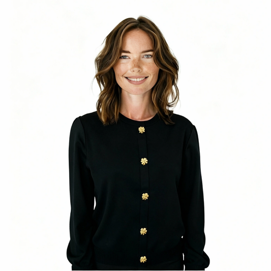 Black Flower Button Knit