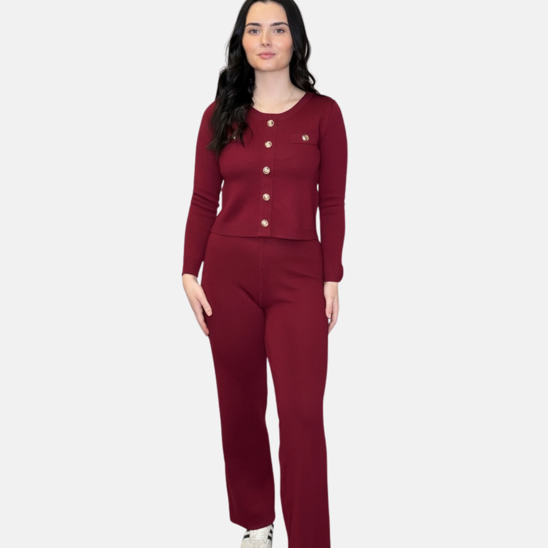Burgundy Gold Button 2 Piece Set