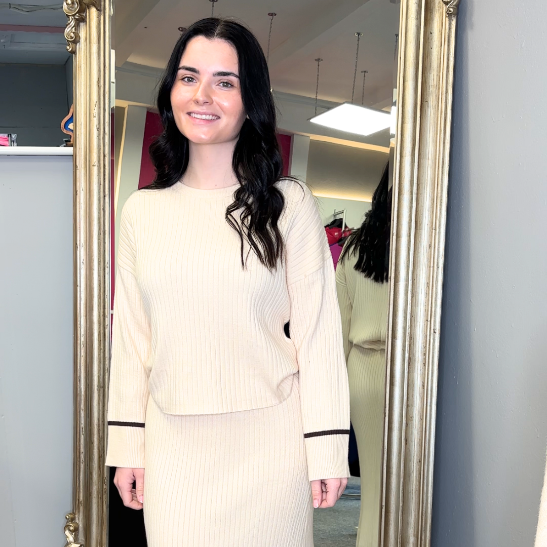 Cream Ribbed 2 Piece Set