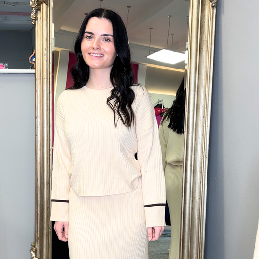 Cream Ribbed 2 Piece Set