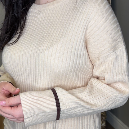 Cream Ribbed 2 Piece Set