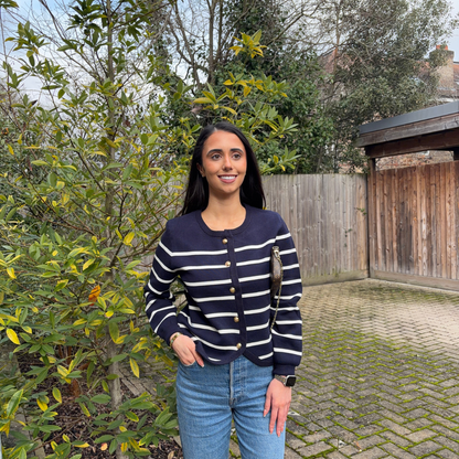 Navy/White Striped Gold Button Cardigan