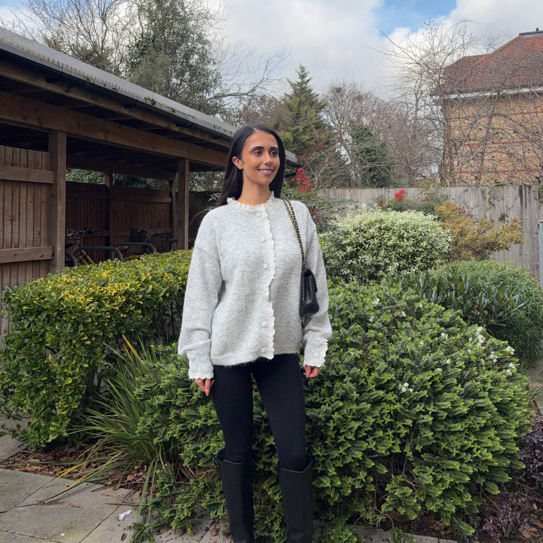 Grey Frill Detail Cardigan