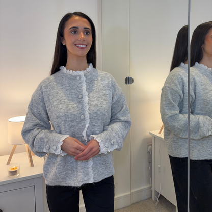 Grey Frill Detail Cardigan