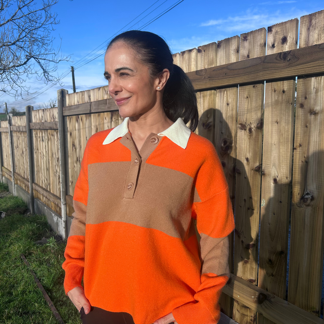 Orange/Camel Collared Stripe Knit