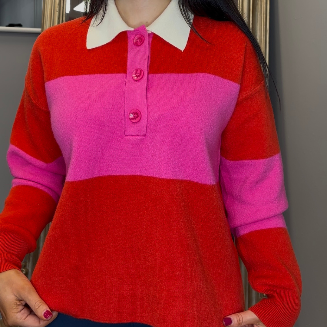 Orange/Pink Collared Stripe Knit