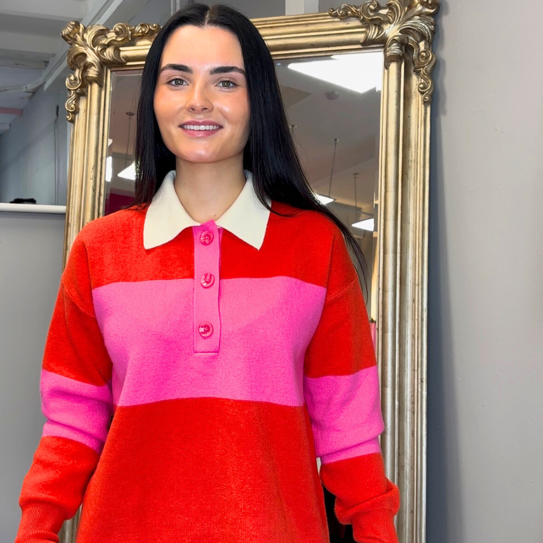 Orange/Pink Collared Stripe Knit