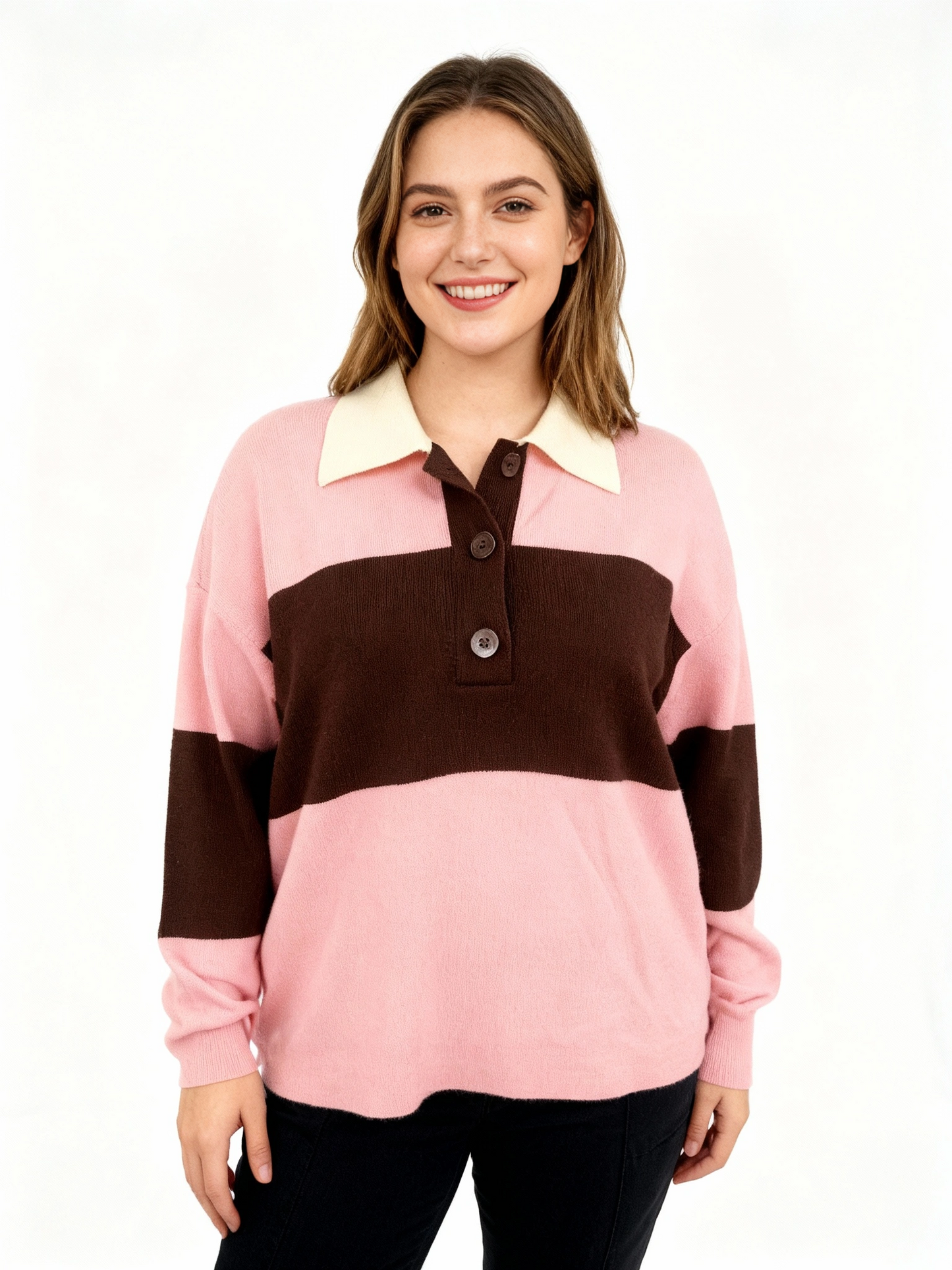 Pink/Brown Collared Stripe Knit