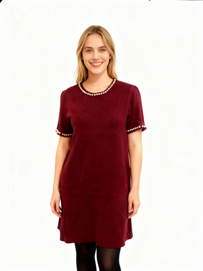 Burgundy Pearl Shift Dress