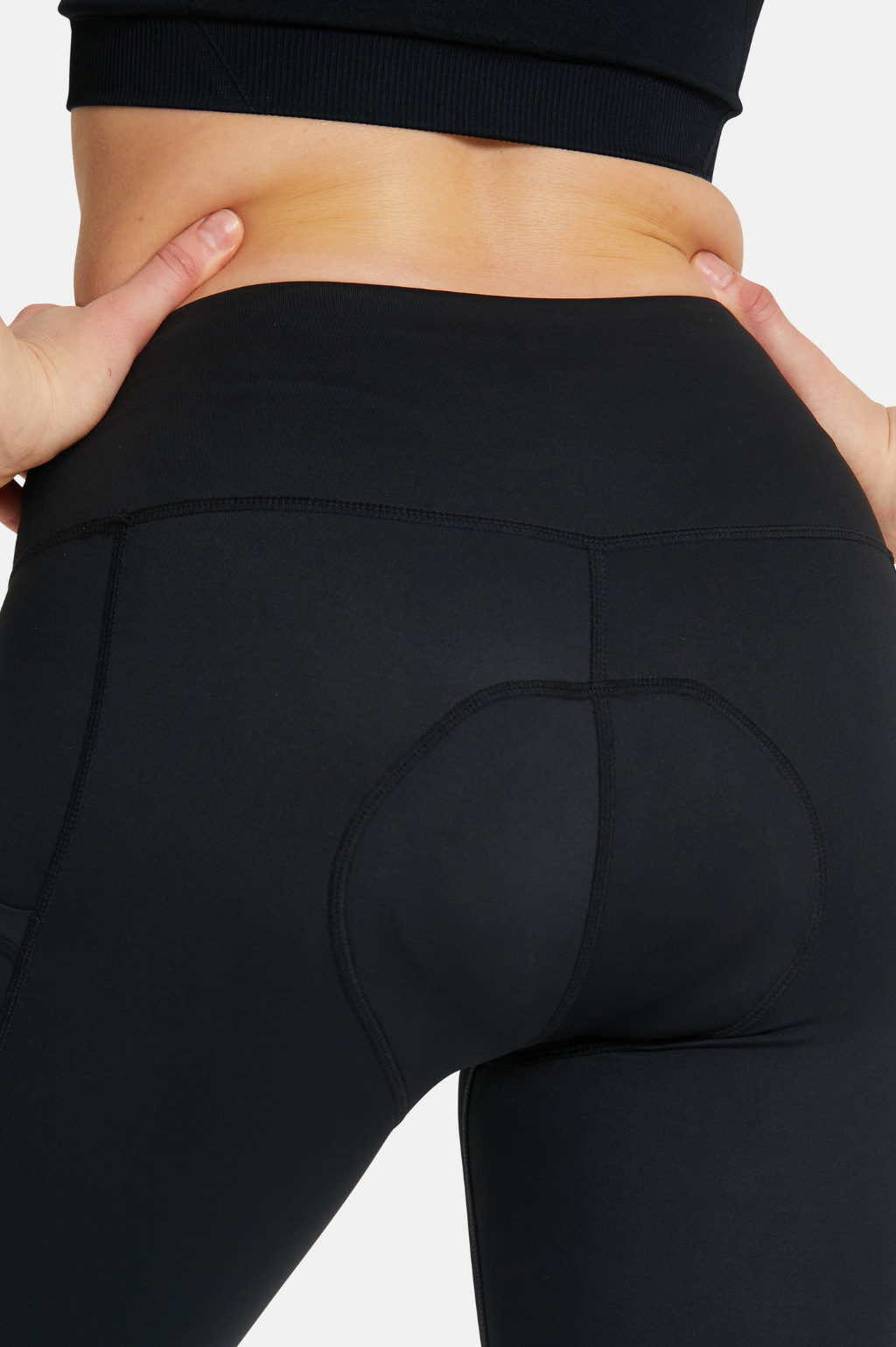 Back of FitPink padded cycling shorts in black