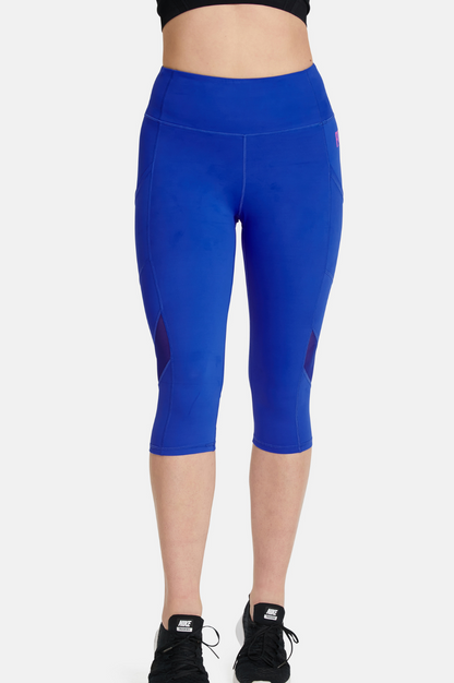 Cropped Sports Leggings with Deep Side Pockets in Bright Blue